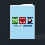 Psykiatri för psykiaterfredkärlek helgkort<br><div class="desc">Fredkärlekpsykiatri. En gullig psykiaterjulgåva som presenterar en fredstecken,  en hjärta och en människahjärna. En nätt gåva för en psykiatrisk sjuksköterska som fungerar med mental hälsatålmodig i en mental sjukhussal.</div>