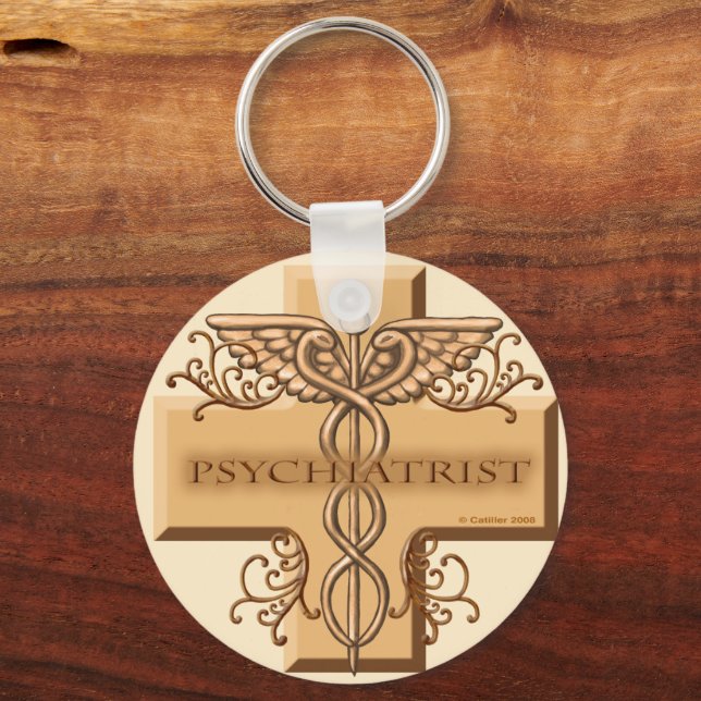 Psykiatrist Caduceus Round Keychain Nyckelring (Framsida)