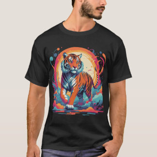 Psykidelisk tiger i vibrerande djungel t shirt