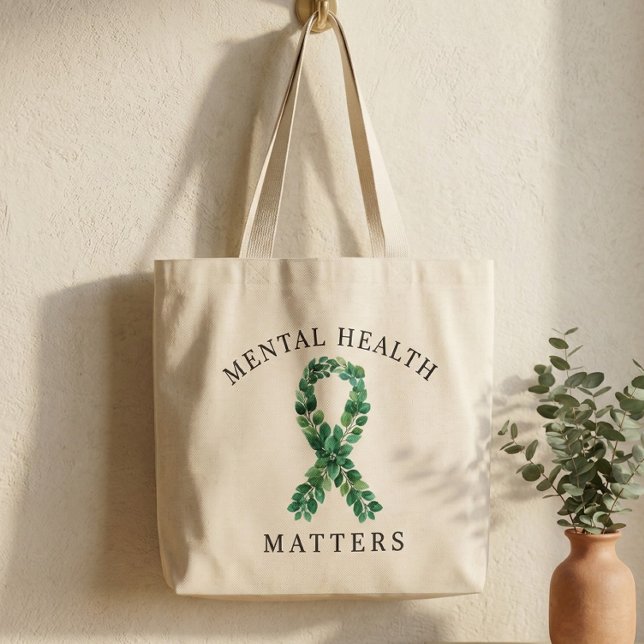 Psykisk Hälsa Är Viktig Botanisk Grön Bandros Jumbo Tygkasse (Mental Health Awareness Green Ribbon Bag)