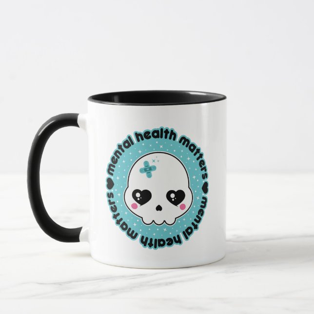 Psykisk Hälsa Är Viktigt Kawaii Döskalle Mugg (Vänster)