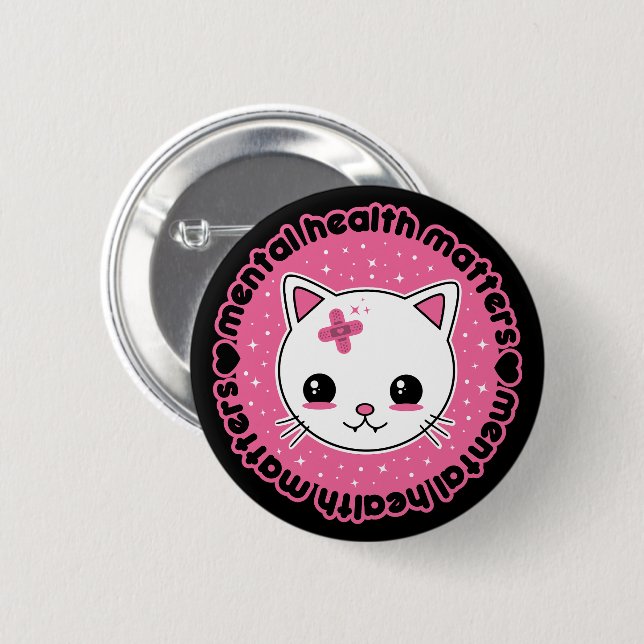 Psykisk Hälsa Är Viktigt Kawaii Katt Knapp (Framsida & baksida)