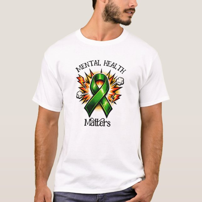 Psykisk Hälsa Är Viktigt Popkonst Grönt Band T Shirt (Framsida)