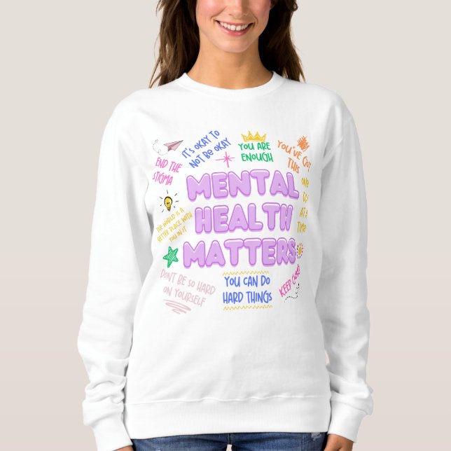 Psykisk hälsa: Doodle Positive Vibe Sweater T Shirt (Framsida)