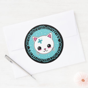 Psykisk hälsa: Kawaii Cat Runt Klistermärke