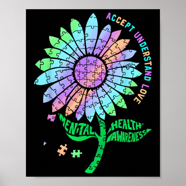 Psykisk Hälsa Medvetenhet Pussel Solros  Poster (Framsidan)