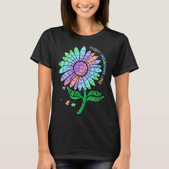 Psykisk Hälsa Medvetenhet Pussel Solros  T Shirt (Framsida)