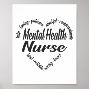 Psykisk hälsa Nurse Heart Ord Cloud Poster