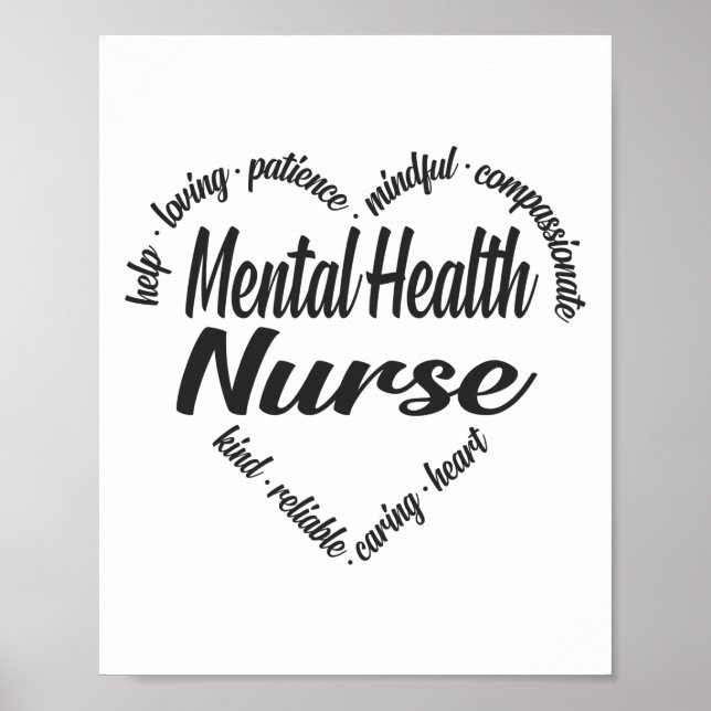 Psykisk hälsa Nurse Heart Ord Cloud Poster (Framsidan)