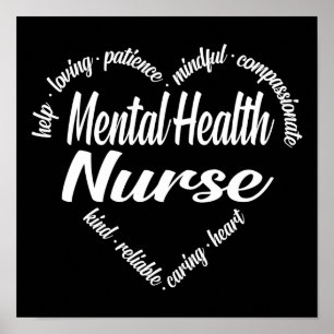 Psykisk hälsa Nurse Heart Ord Cloud Poster