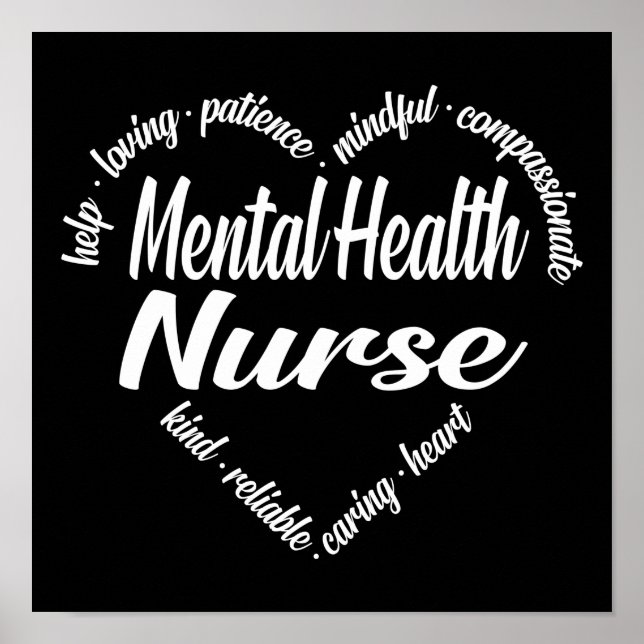 Psykisk hälsa Nurse Heart Ord Cloud Poster (Framsidan)
