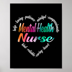 Psykisk hälsa Nurse Heart Ord Cloud Watercolor Ra Poster