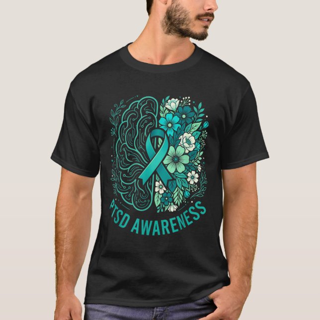 Psykisk hälsa ptsd medvetenhet hjärna och blommand t shirt (Framsida)