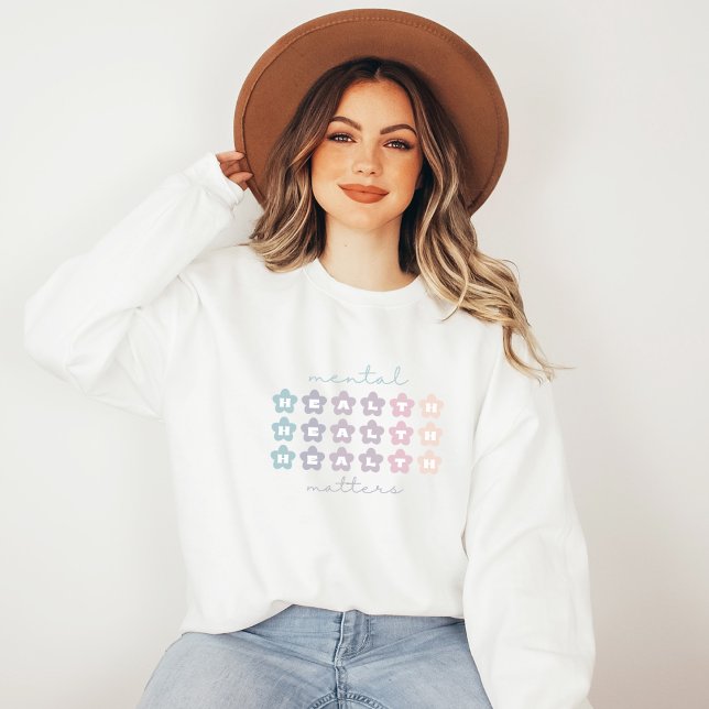 Psykisk hälsa | Retro Flowers Fransk Grått T Shirt (Mental Health Matters Sweatshirt | Retro Flowers French Gray | Aesthetic Sweater)