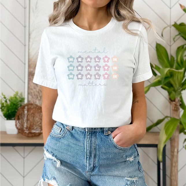 Psykisk hälsa | Retro Flowers Fransk Grått T Shirt (Mental Health Matters shirt | Retro Flowers French Gray | Aesthetic t-shirt)