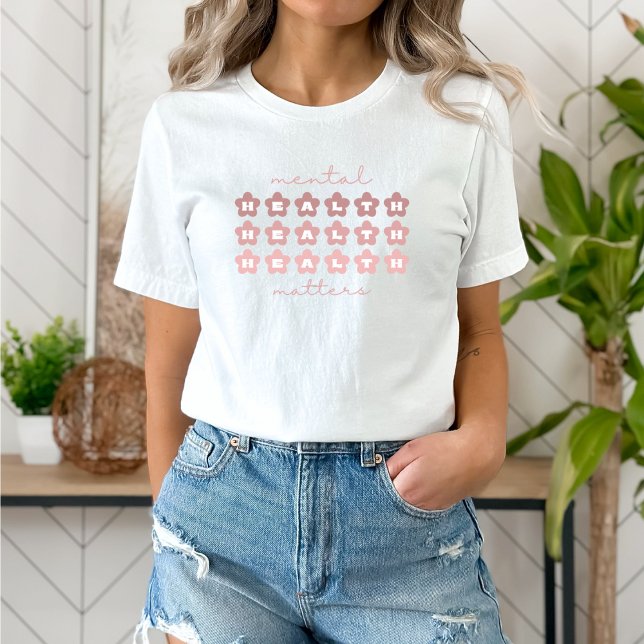 Psykisk hälsa | Retro Flowers Rosa Claro | T Shirt (Mental Health Matters Sweatshirt | Retro Flowers Rosa Claro | Aesthetic Sweater)