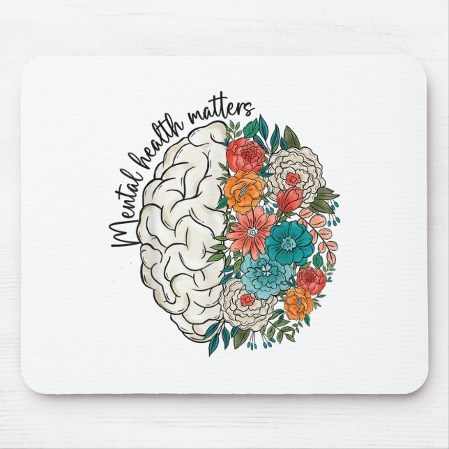 Psykisk hälsa S Blommigt Brain Mental Health Aware Musmatta (Framsidan)