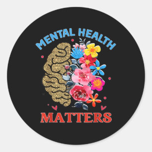 Psykisk hälsa S Blommigt Brin Depression Awareness Runt Klistermärke