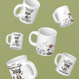 Psykisk hälsa simulerad av kattskämt kaffemugg