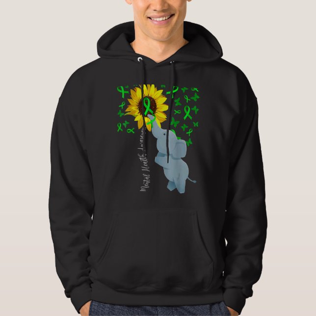 Psykisk hälsomedvetenhet Cute Solros Elephant Gr Hoodie (Framsida)