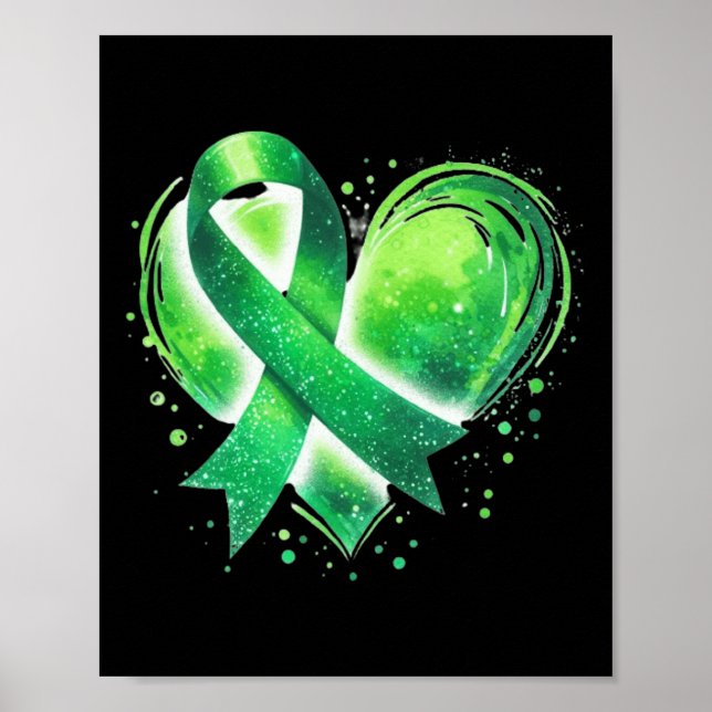 Psykisk hälsomedvetenhet Månad Grönt Ribbon Heart Poster (Framsidan)