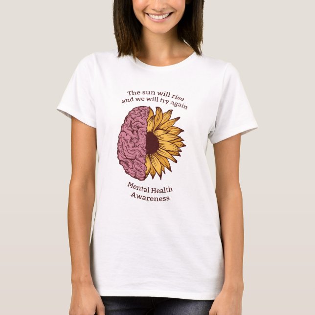 Psykisk hälsomedvetenhet Solros Brain T Shirt (Framsida)