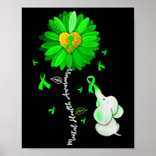 Psykisk hälsomedvetenhet Solros Grönt Ribbon Ele Poster