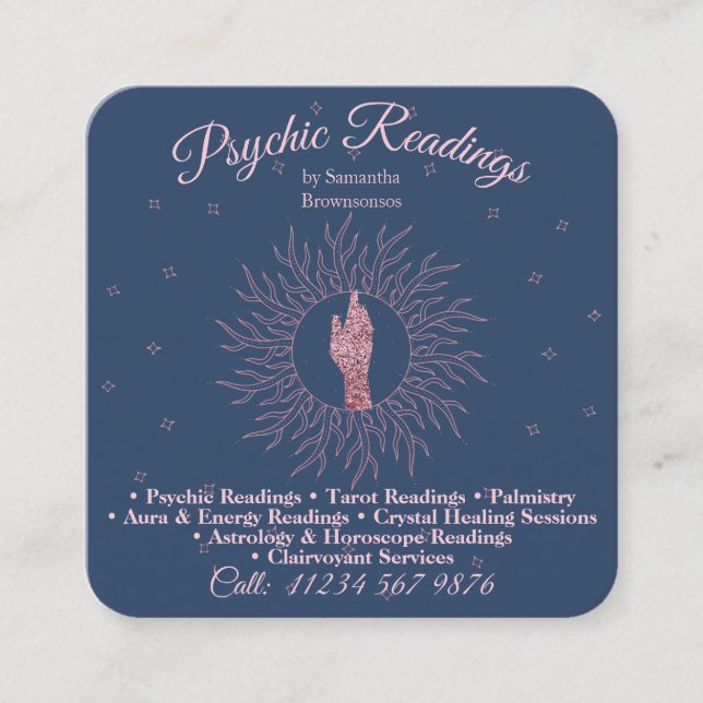 Psykisk Medium Astrolog Sjöterapi Healing Fyrkantigt Visitkort (Framsida)