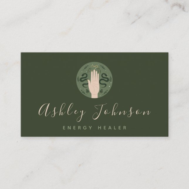 Psykisk Mörk grönt hand och ormar Mystical Magic Visitkort (Framsida)