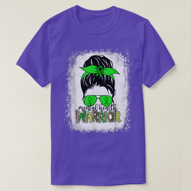 Psykisk vårdkrigare Messy Bun Mental Health Awar T Shirt (Design framsida)