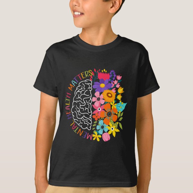Psykiska hälsoproblem Blommigt Human Brain Sjukdom T Shirt (Framsida)