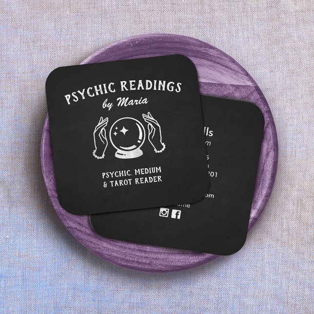 Psykiska Medium Crystal Boll och Händer Black Fyrkantigt Visitkort (Skapare uppladdad)