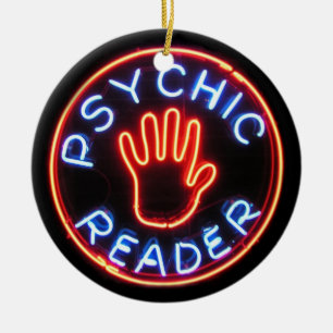 Psykiskt avläsarneon undertecknar julgransprydnad keramik