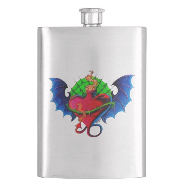 Psyko-Daizie Drakvinge Hjärt Premium Flask Fickplunta (Framsidan)