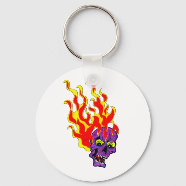 Psyko-Daizie Flaming Skalle Tatuering Blixt Nyckel Nyckelring (Framsida)
