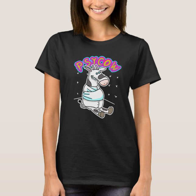 Psyko Funny Cute Cow Psycho Moo Mood Creepy T Shirt (Framsida)