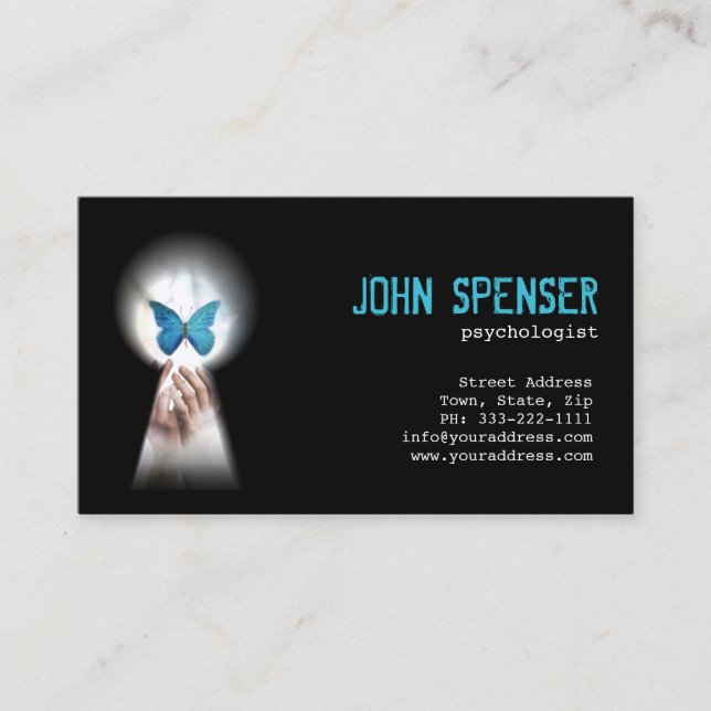 Psykolog Blue Butterfly från tangentborrkortet Visitkort (Framsida)