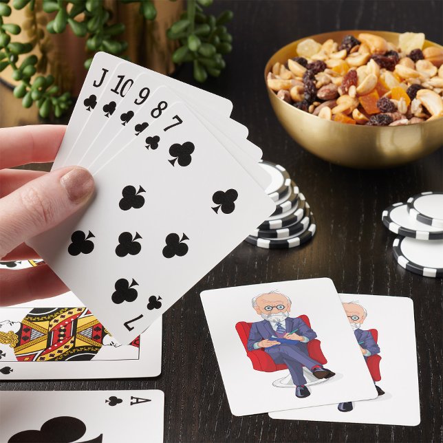 Psykolog i Kostym med Anteckningsblocket Sitta Casinokort (Skapare uppladdad)