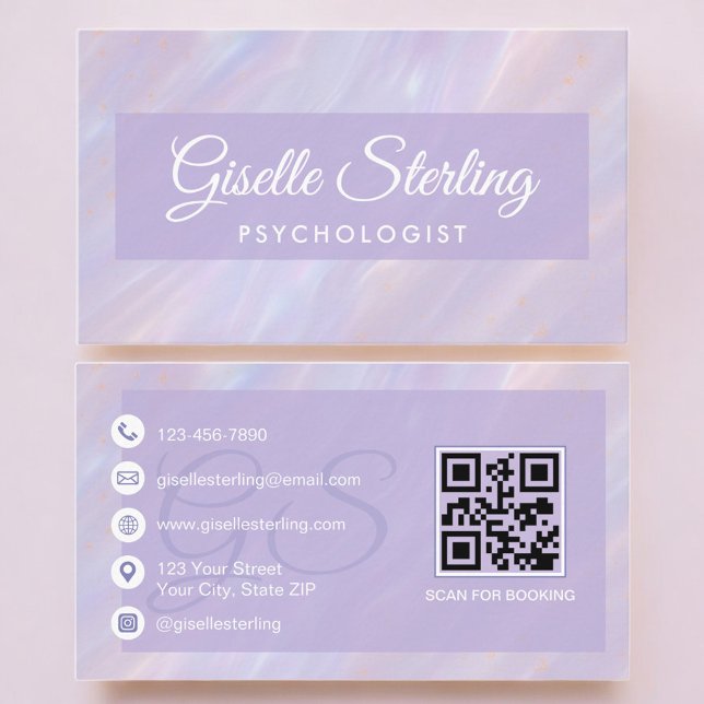 Psykolog Lila Pastell QR-kod Visitkort (Skapare uppladdad)