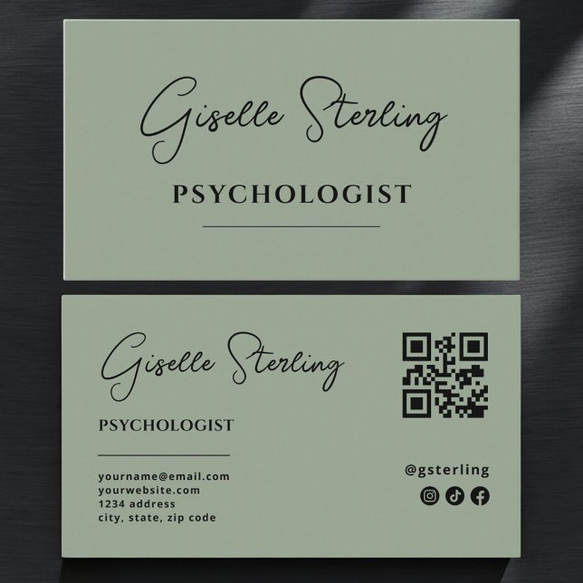 Psykolog Sage Green QR-kod Visitkort (Skapare uppladdad)