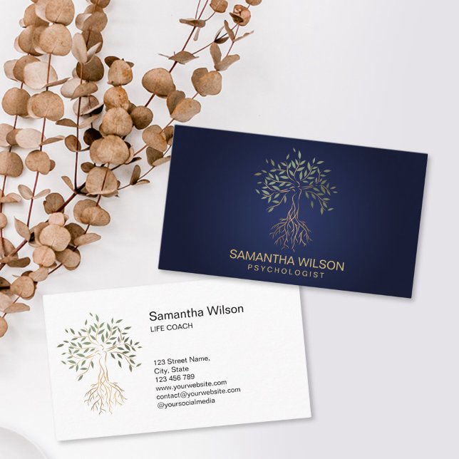 Psykolog Terapeut Livcoach Livets Träd Visitkort (tree of life with woman silhouette therapist life coach business card)
