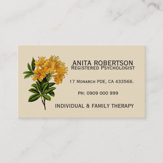 Psykologer Möte Affärskort Blommigt Tidsbeställning Kort (Framsida)