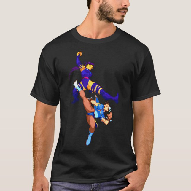 Psylocke Vs Chun Li Mvc2 T Shirt (Framsida)