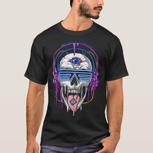 Psytrance Psykedelisk Dödskalle T Shirt (Framsida)