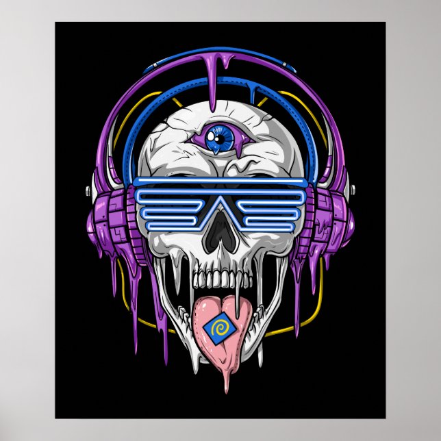 Psytrance Rave Skull Poster (Framsidan)