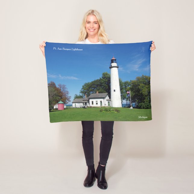 Pt Aux Barques Lighthouse fleece filt (På plats)