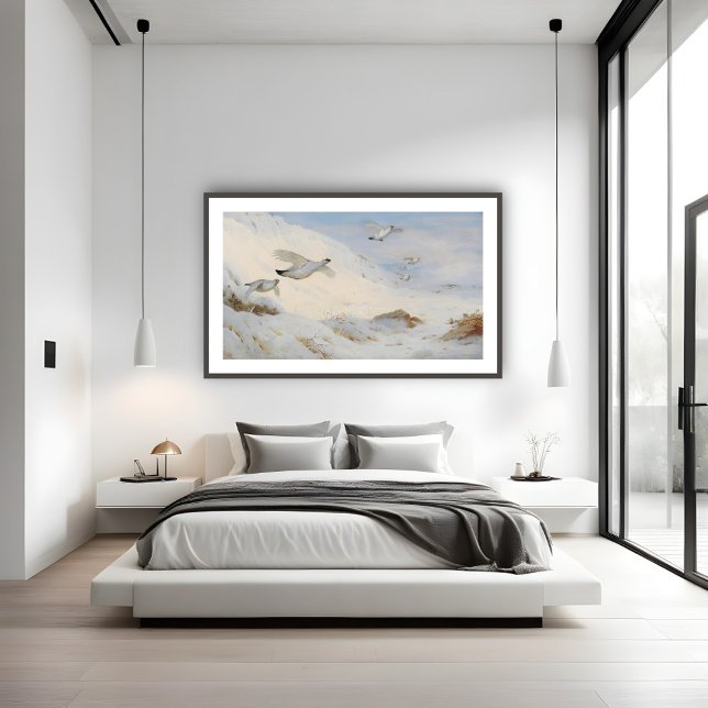 Ptarmigan under vintern, som flyger över snö poster (Skapare uppladdad)