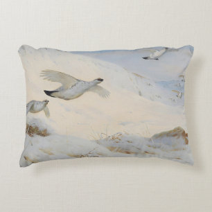 Ptarmigan under vintern, som flyger över snö prydnadskudde