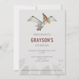 Pteranodon Dinosaur Minimalist Grå Födelsedag Inbjudningar