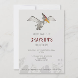 Pteranodon Dinosaur Minimalist Grå Födelsedag Inbjudningar
